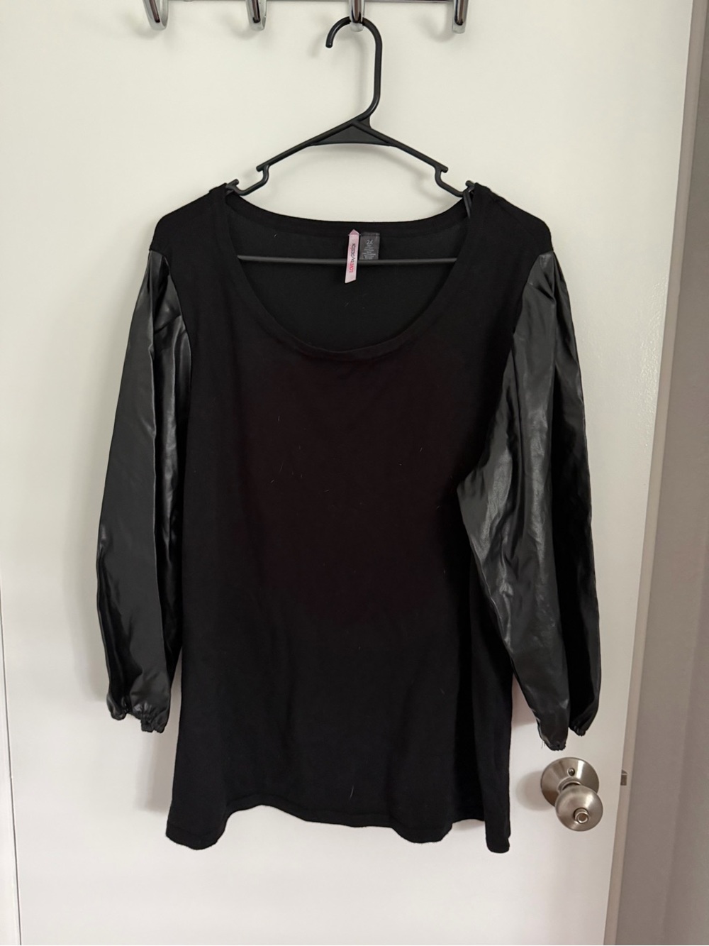 Love By Design Black Top with Faux Leather Sleeves